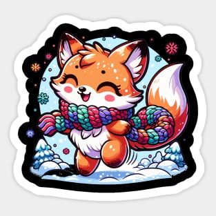 Frosty Fox Frolic: Winter Joy in Colorful Scarf Sticker